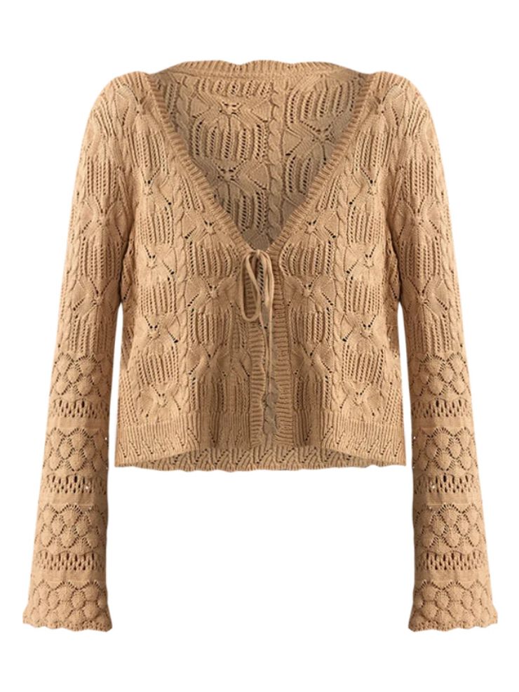 DEX pointelle tie front cardigan