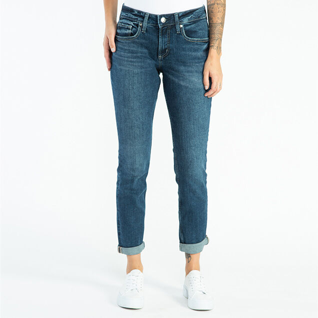 Silver mid rise boyfriend Jeans