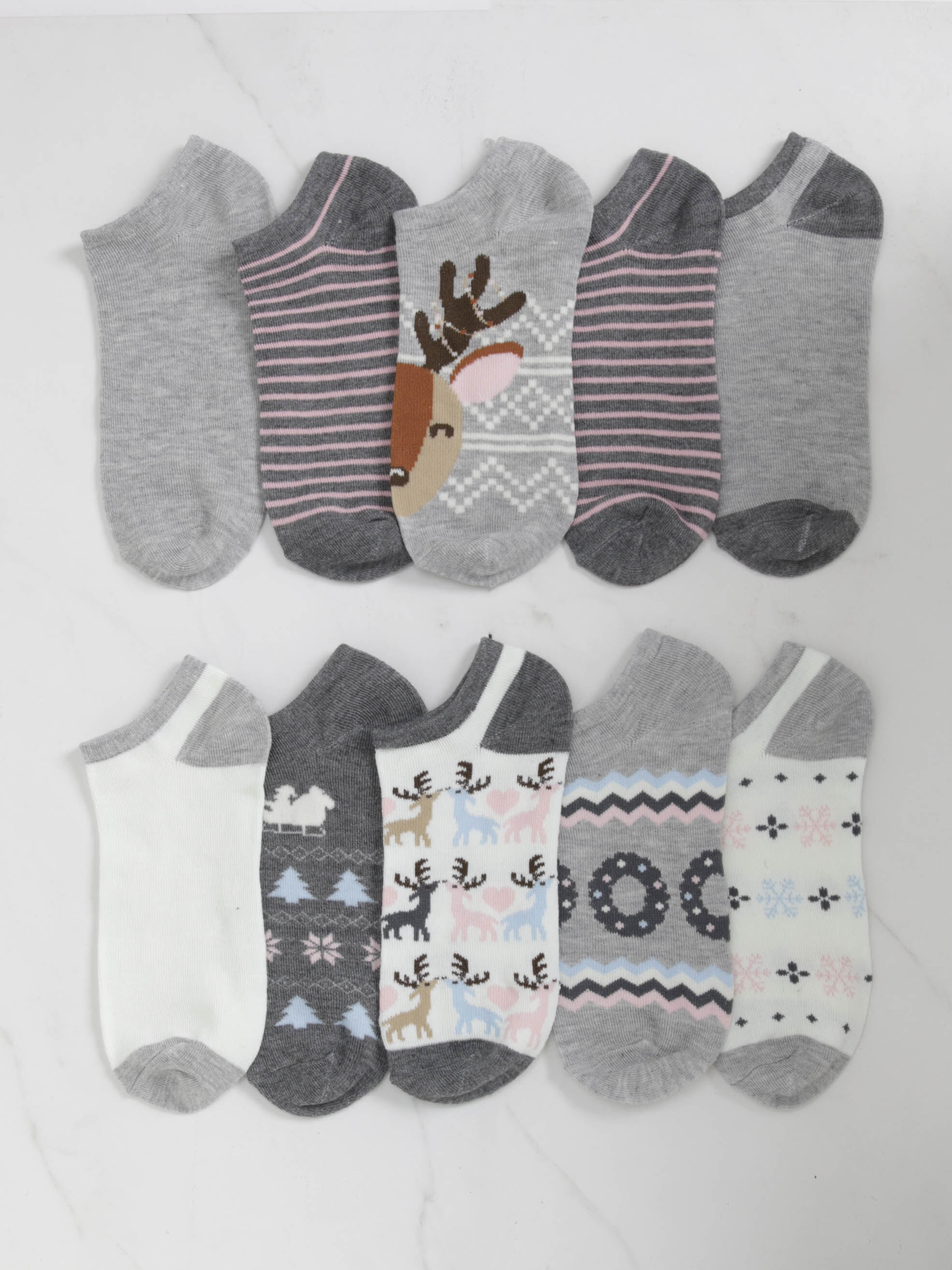 10 pack holiday theme no-show socks-Grey Image 2