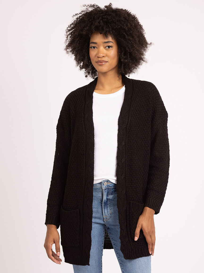 novelty stitch open front cardigan Image 1