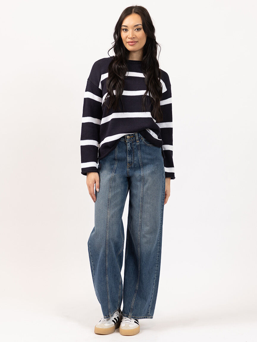 stripe crew neck sweater