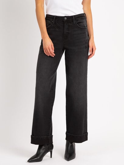 cuffed wide leg jean washed black cuffed wide leg jean washed black
