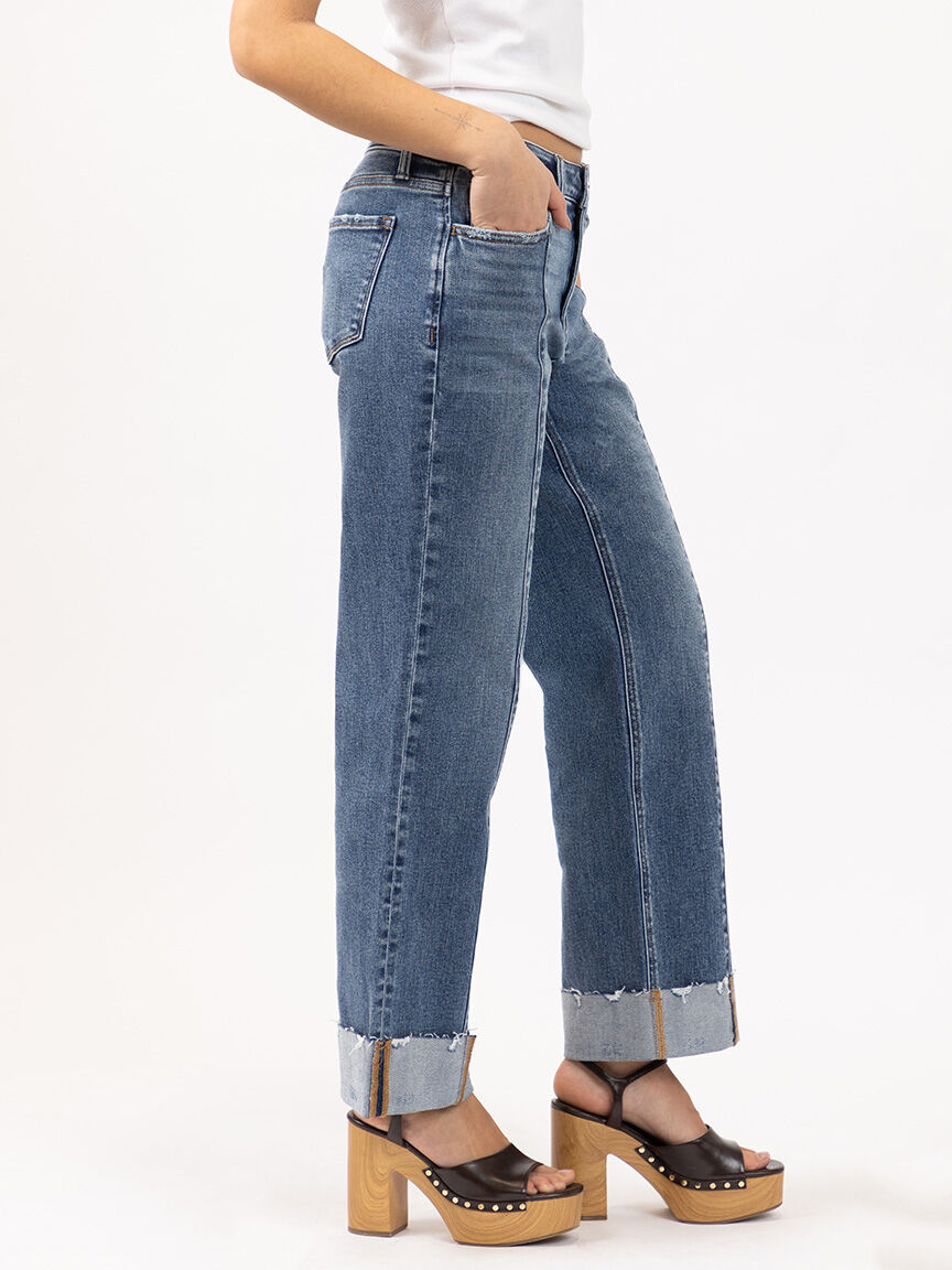 cuffed slim wide leg jean