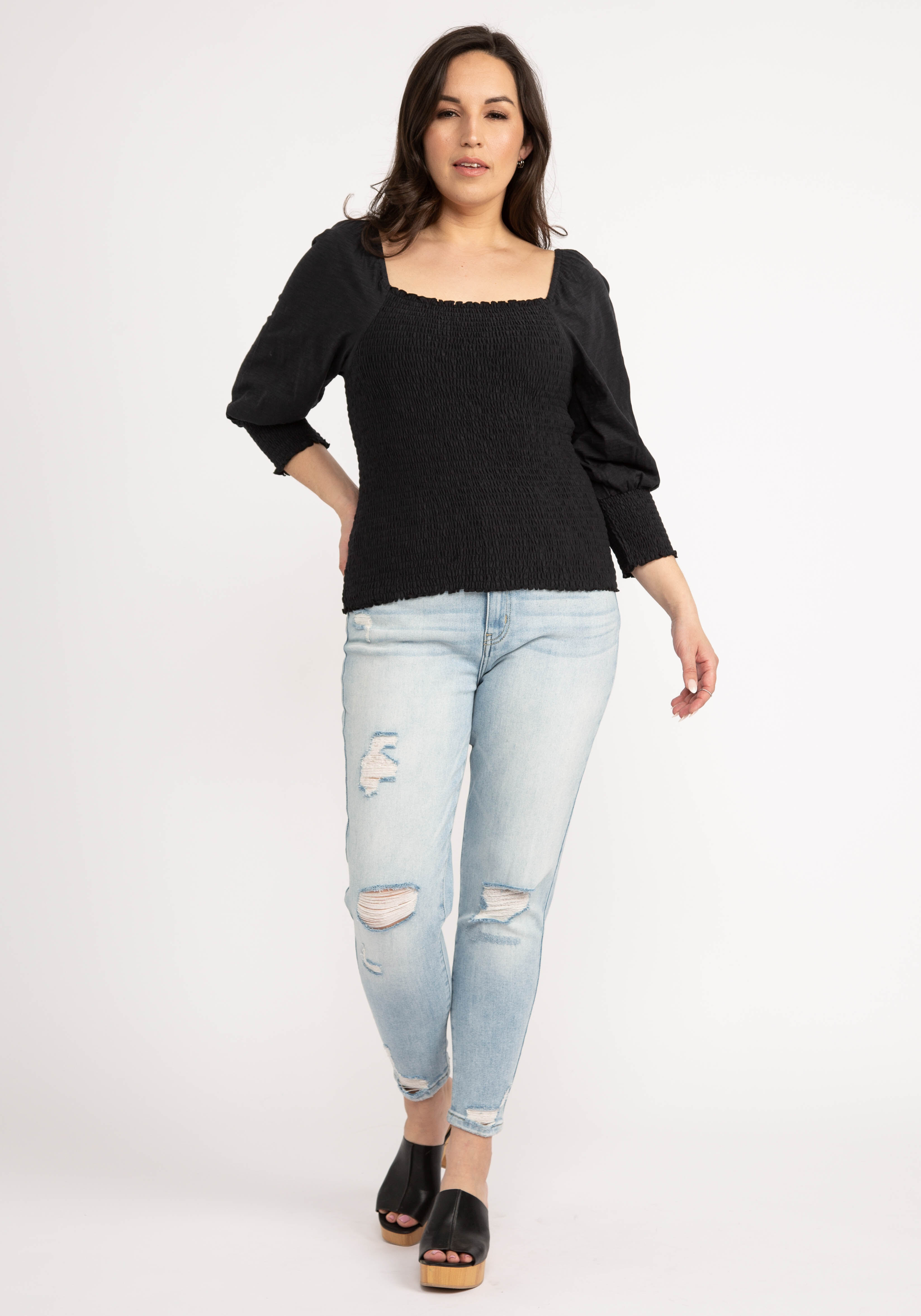 priscilla smocked 3/4 sleeve top Image 1