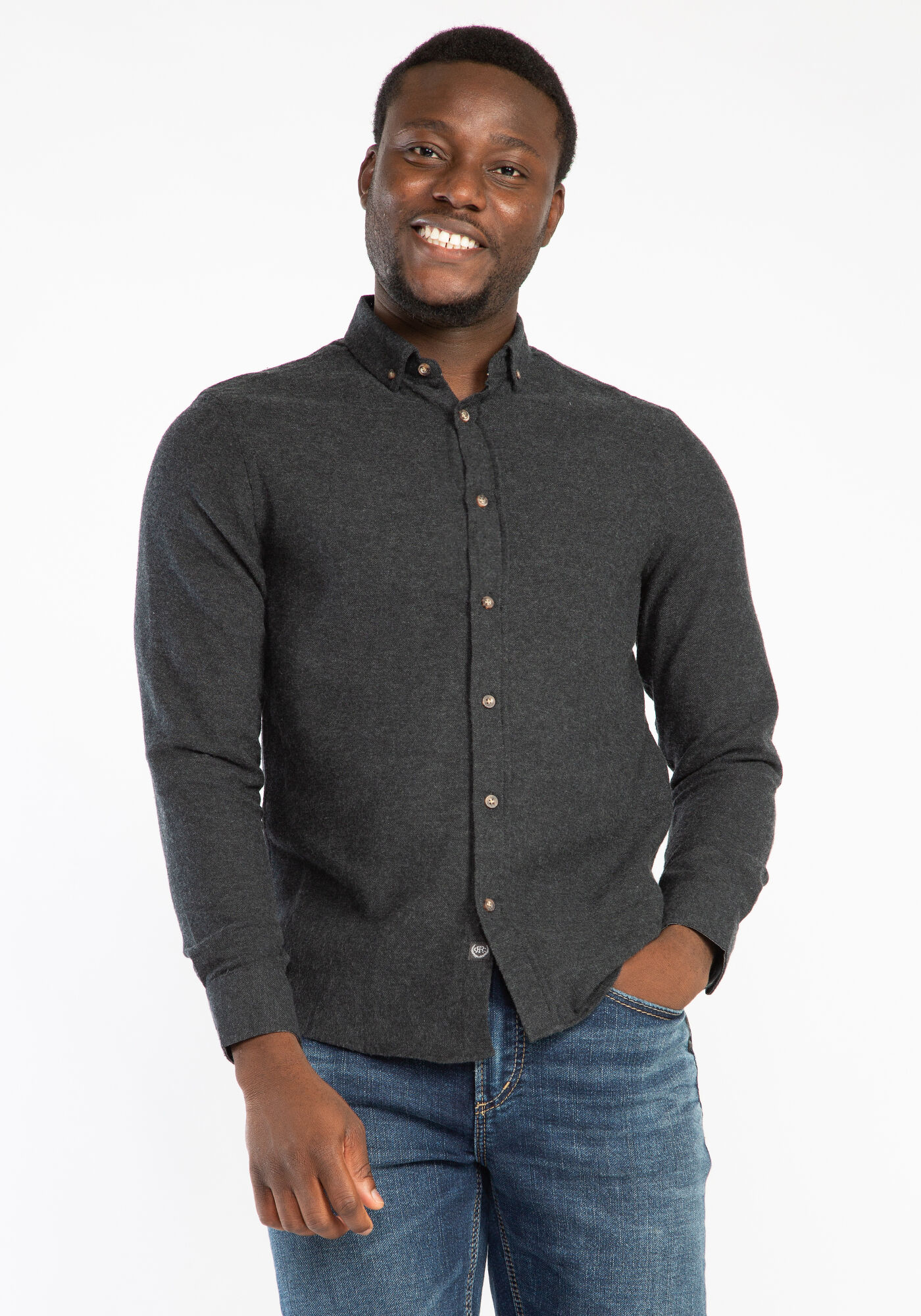 solid melange  flannel shirt Image 1