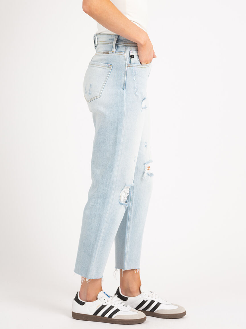 high rise light stone wash slim straight Image 3