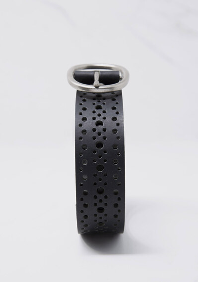 women's leather belt with cut details Image 2