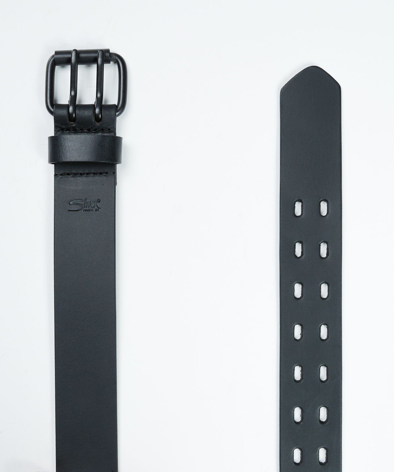 matt black silver belt with double prong buckle Image 3