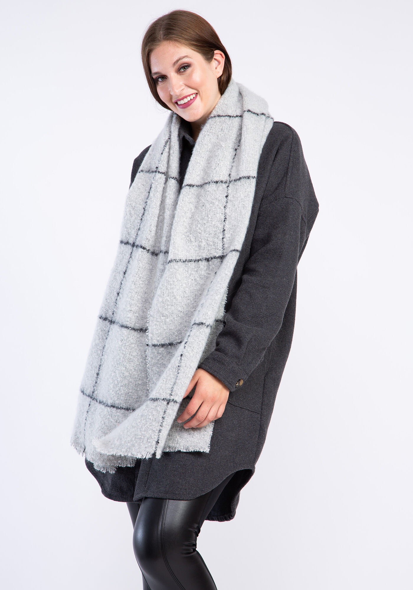 plaid rectangle scarf w frayed edge Image 1