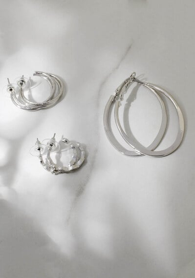 3 pack silver hoop earrings Image 1