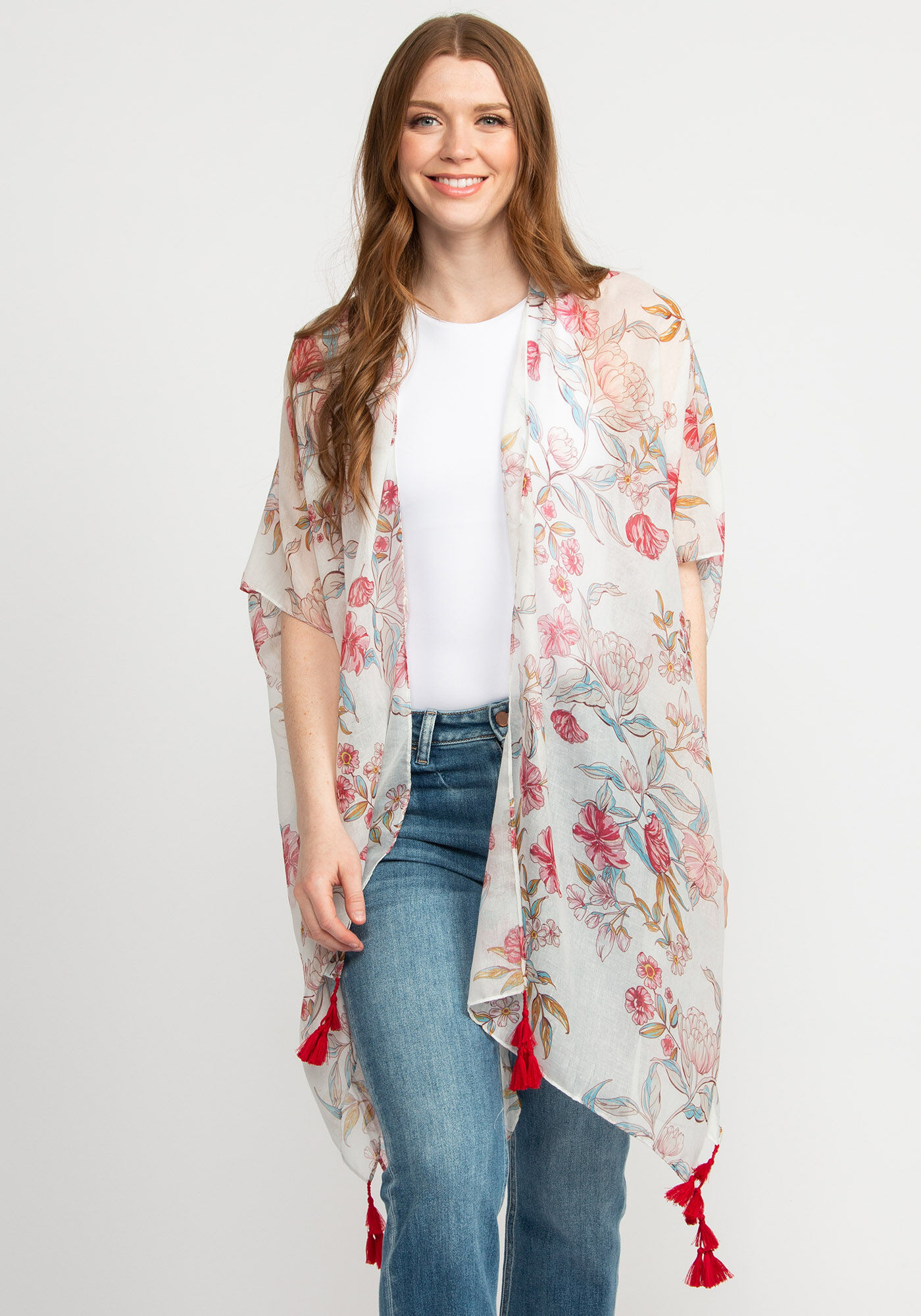 white ground floral print wrap Image 1