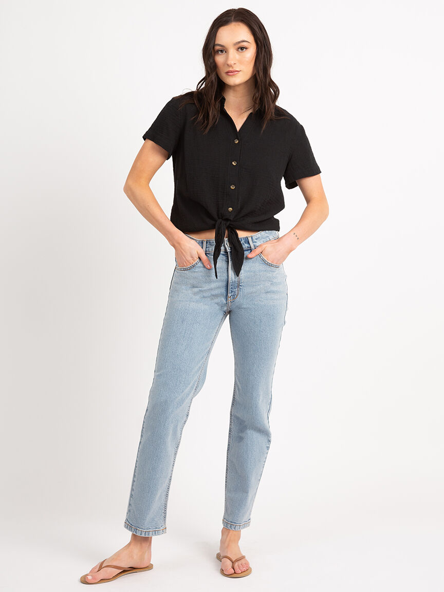 daphne button front tie bottom shirt Image 4