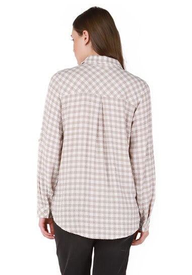 checkered button front blouse