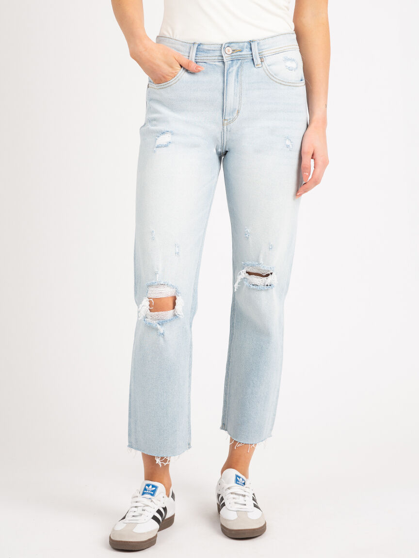 high rise light stone wash slim straight Image 2