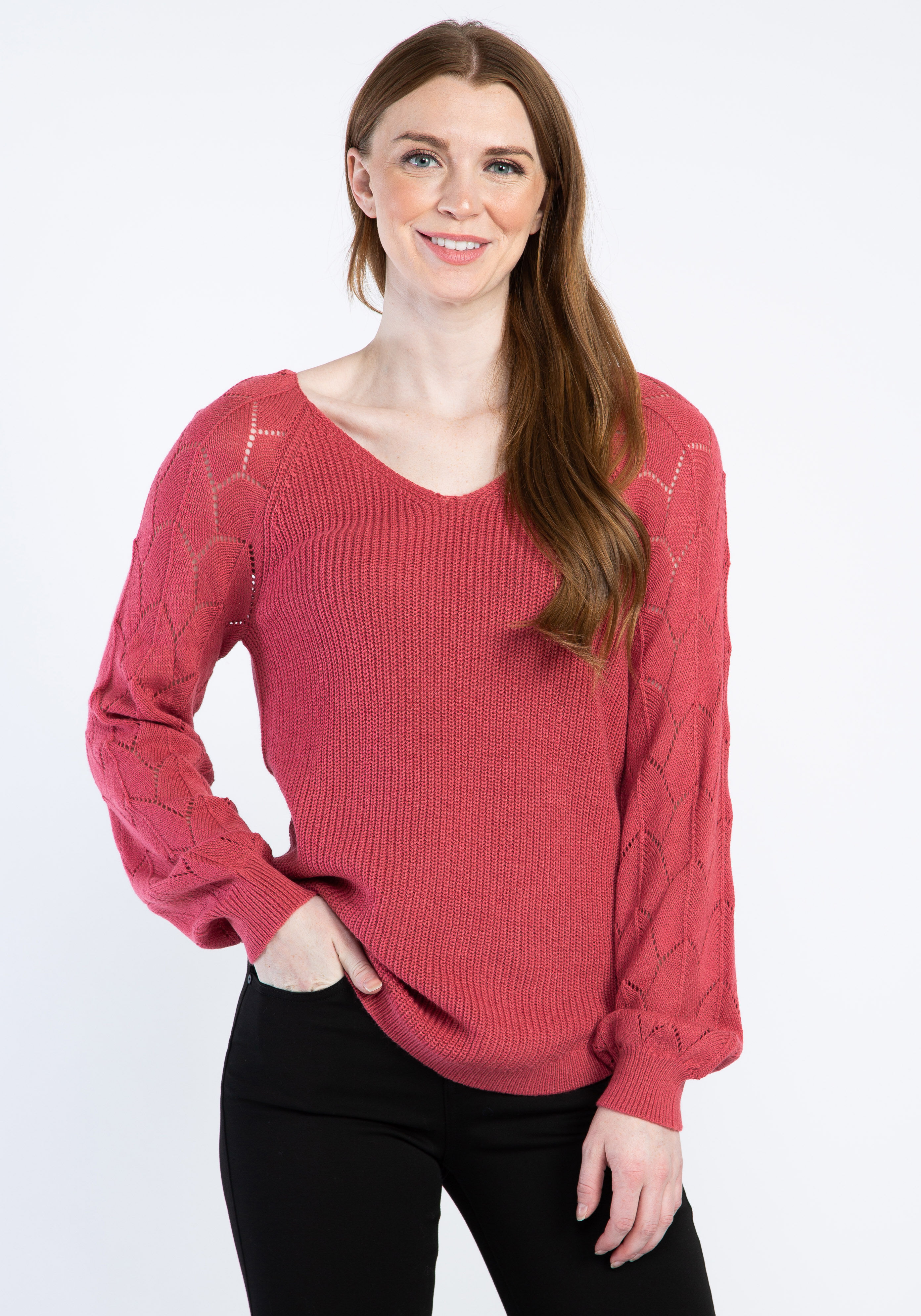 maxine v neck pointelle sleeve popover Image 1