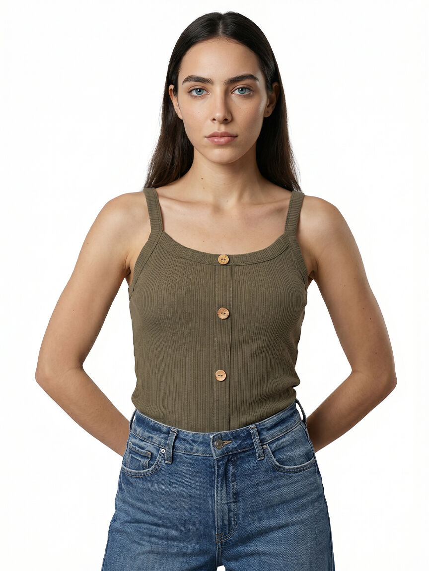 ribbed tank with faux button front Image 1