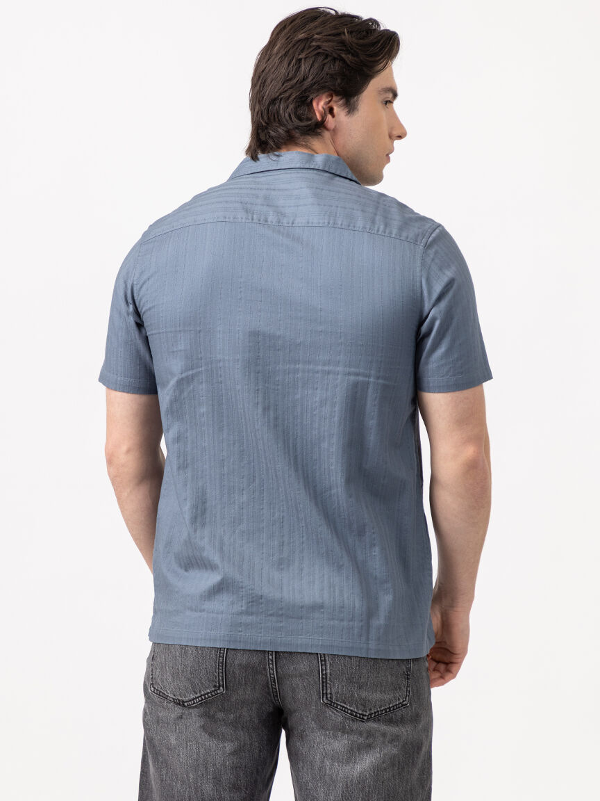 isaac stripe textured 2 pkt camp collar shirt