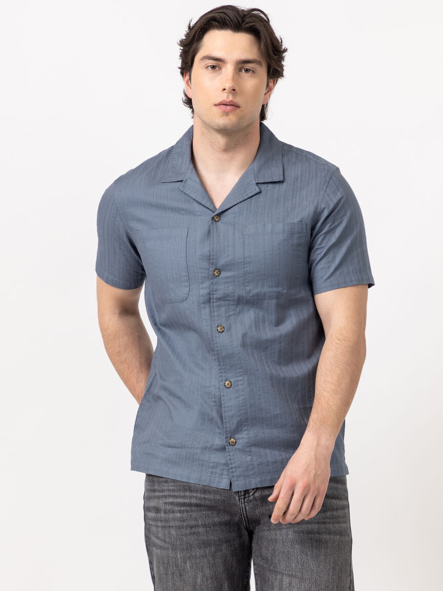 isaac stripe textured 2 pkt camp collar shirt