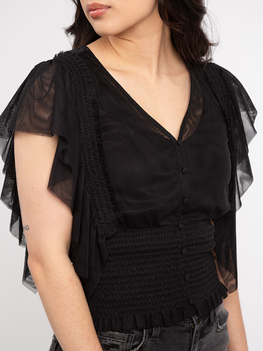 steffy smocked hem flutter sleeve top Image 4