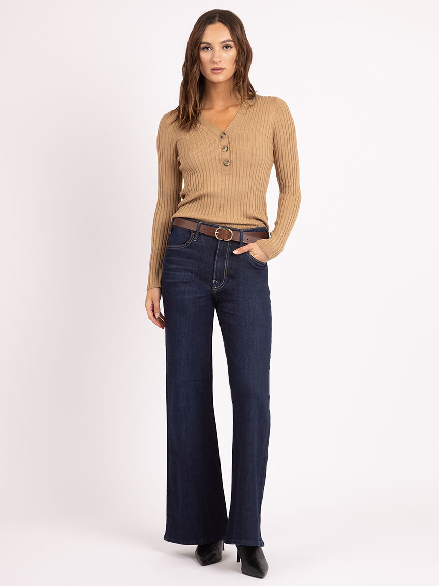 v neck henley sweater Image 2