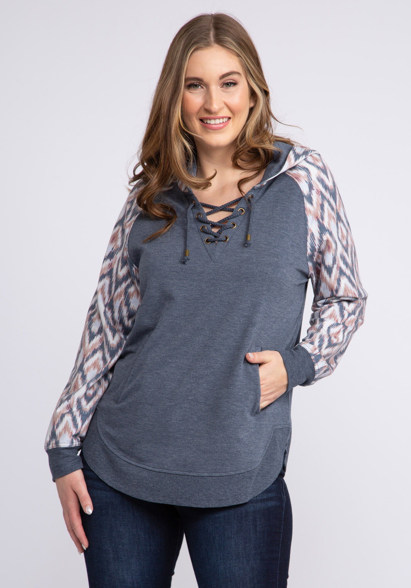 julien print lace up hoodie Image 1