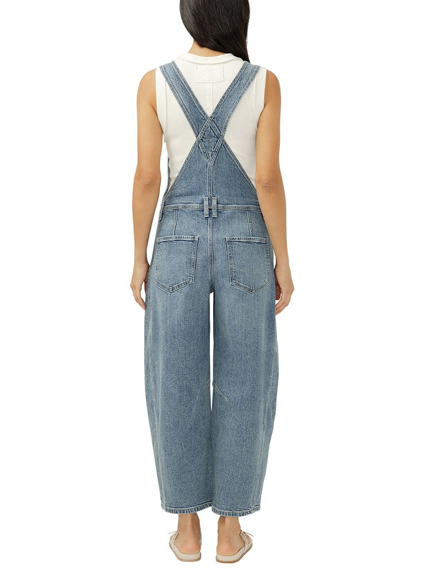 Denim Barrel Leg Overalls
