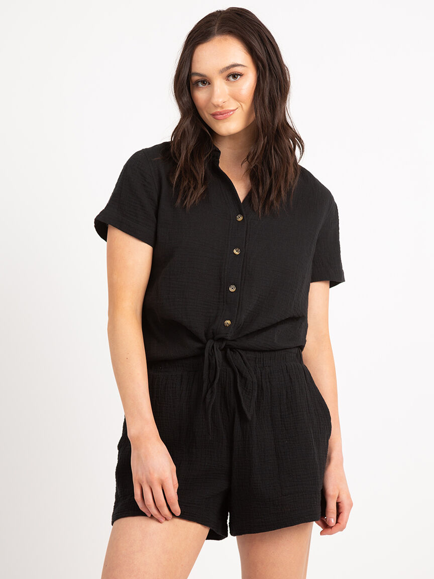 daphne button front tie bottom shirt Image 1
