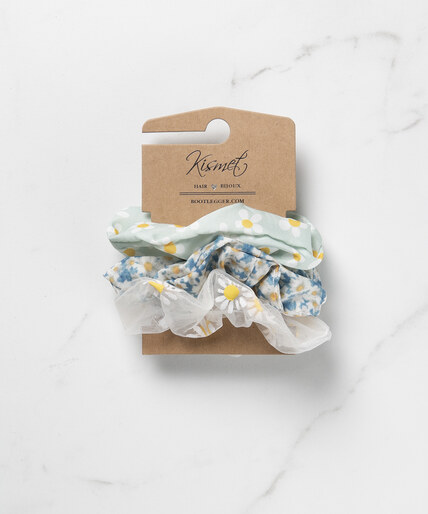 3 pack ditsy floral scrunchies blue Image 1