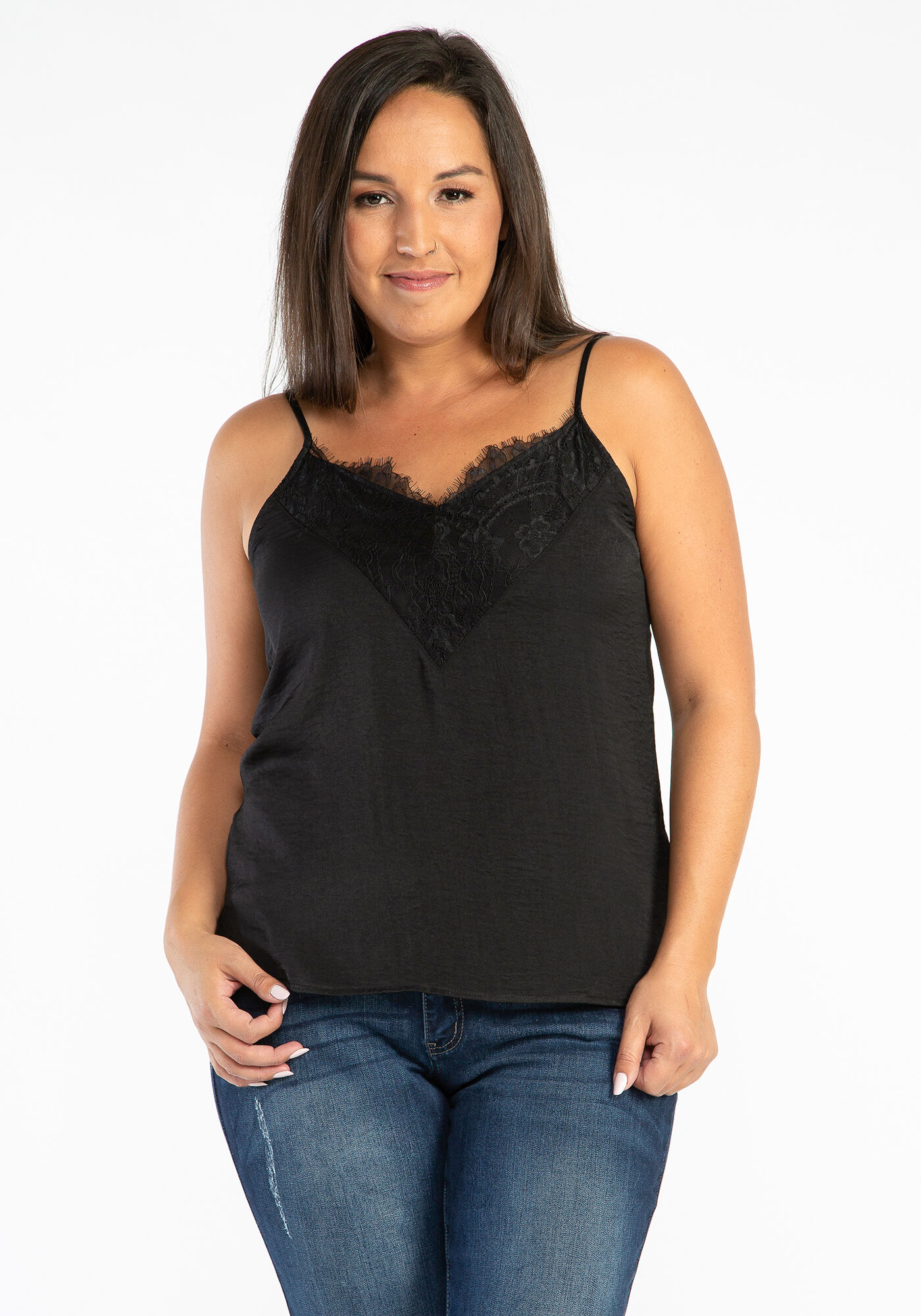 odette lace neck satin cami Image 1