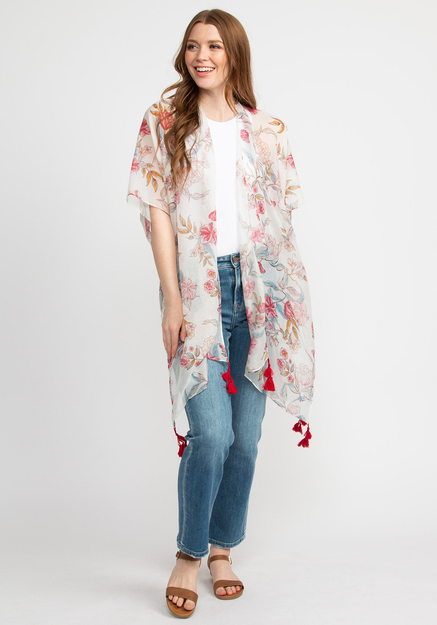 white ground floral print wrap Image 3