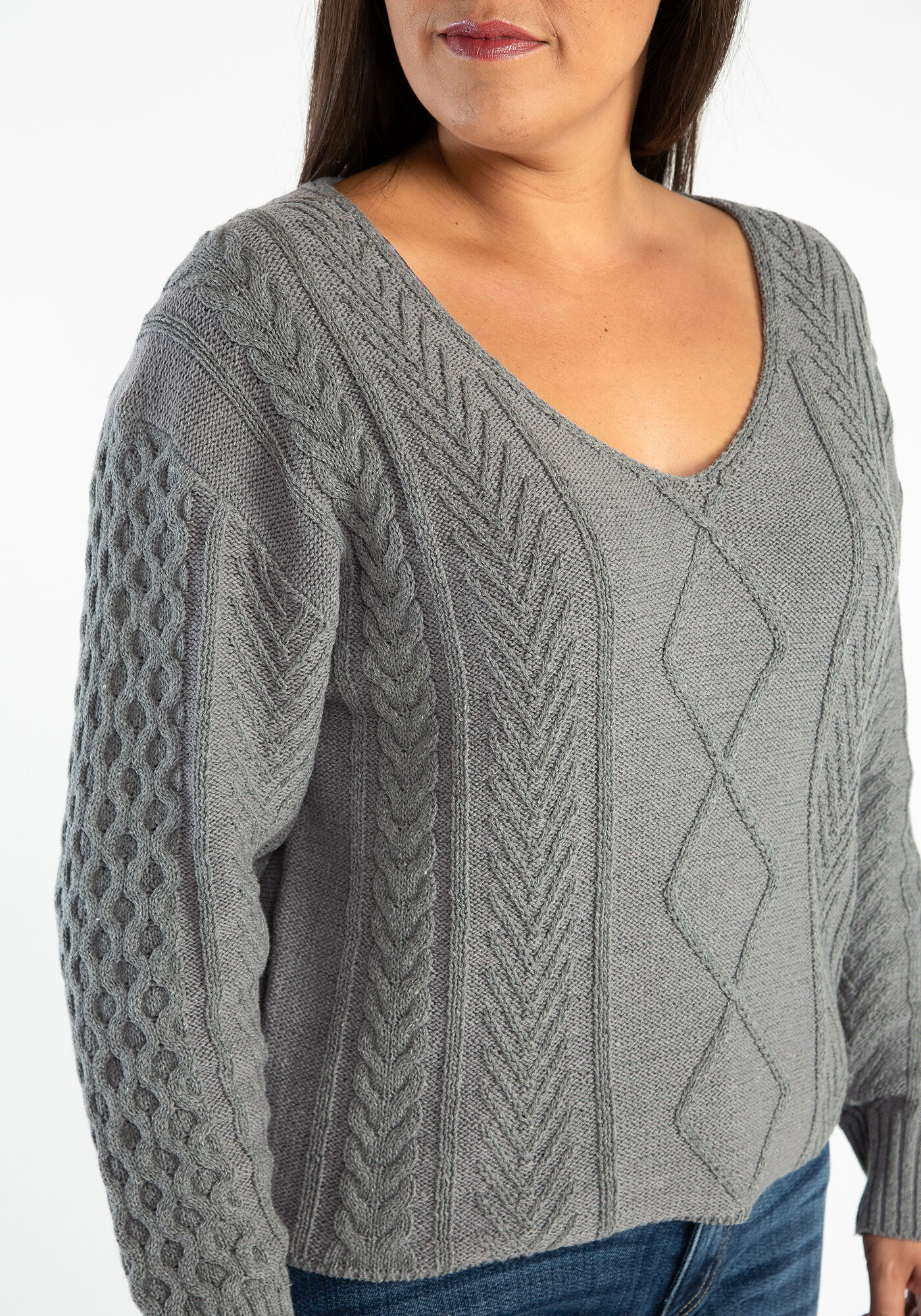 v neck cable popover sweater Image 4