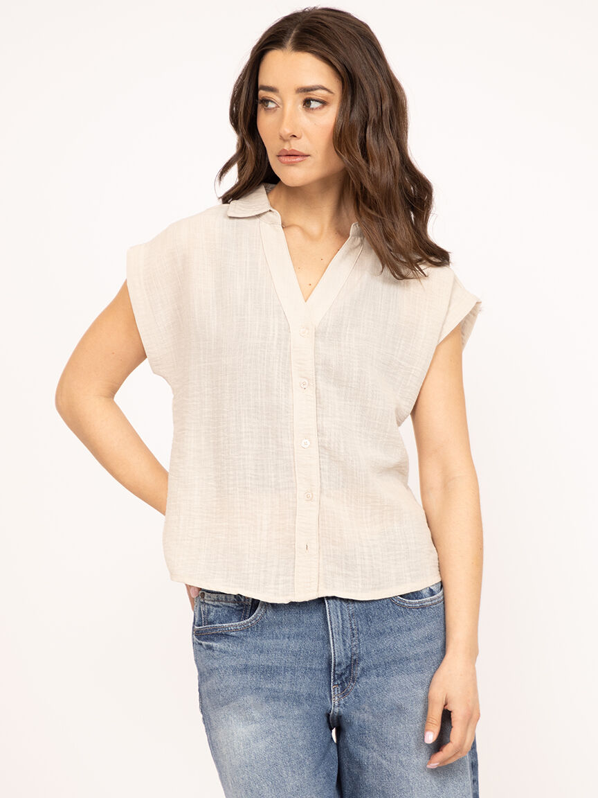 v-neck linen textured top