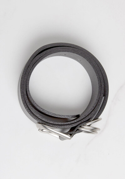 leather belt with silver buckle and triple rings Image 4