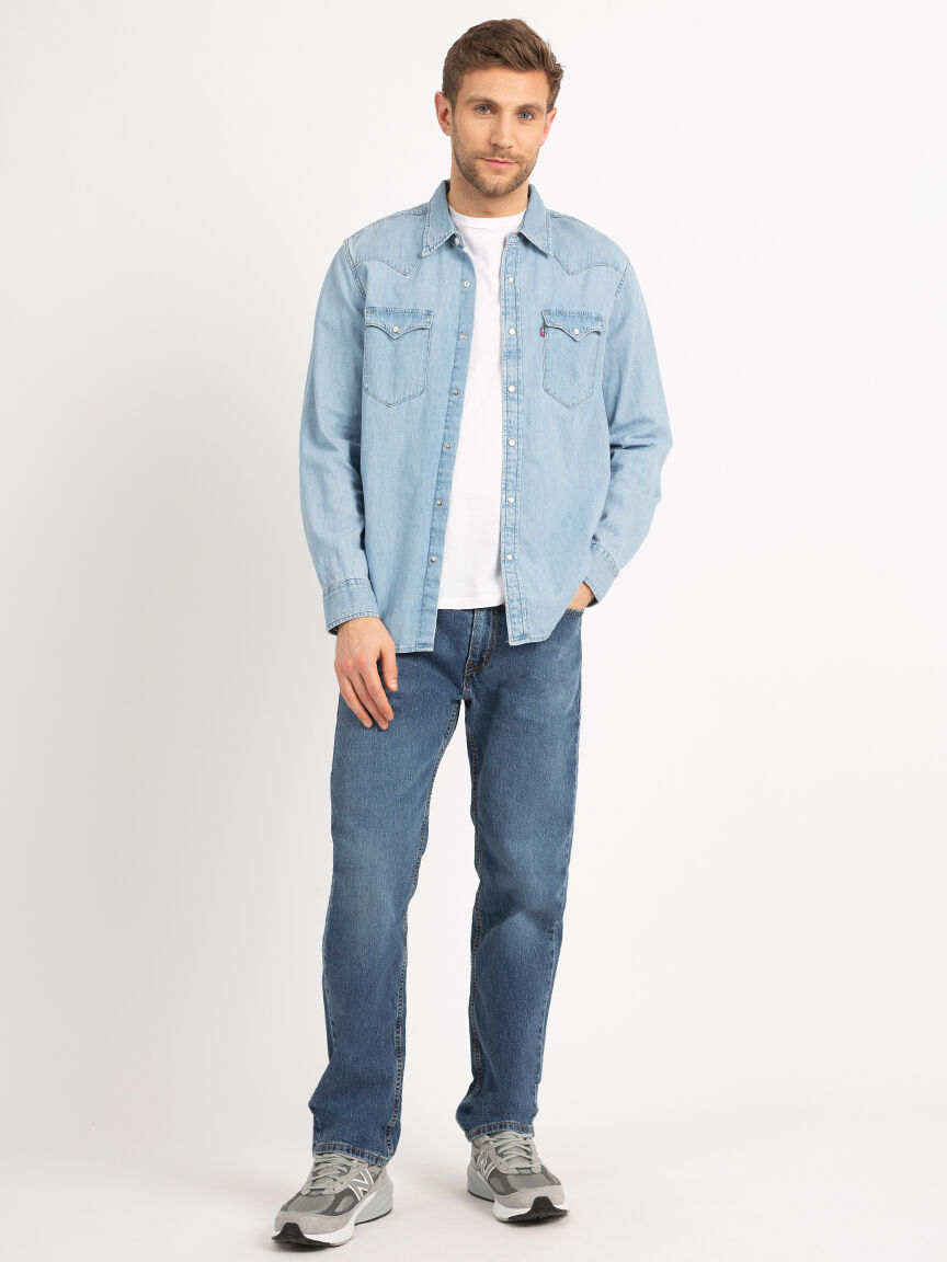 Denim shirt and jeans together hot sale