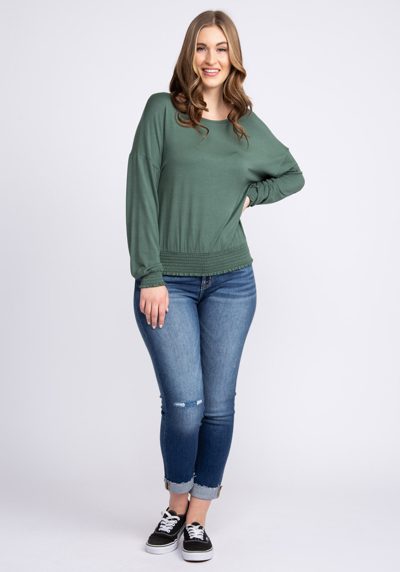 cassidy long sleeve smocked hem top Image 3