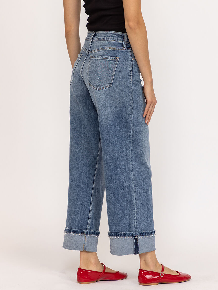 mid rise studded wide leg jean