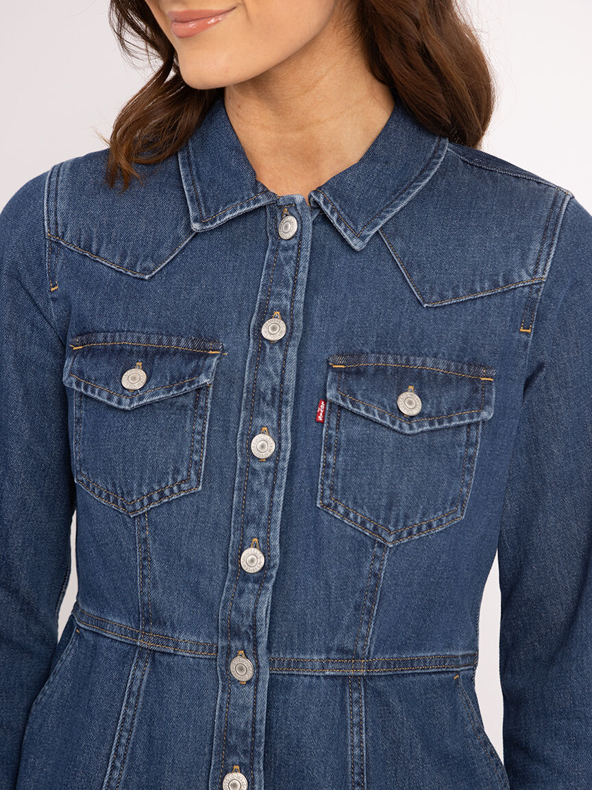 flynn western denim knee length dress Image 4