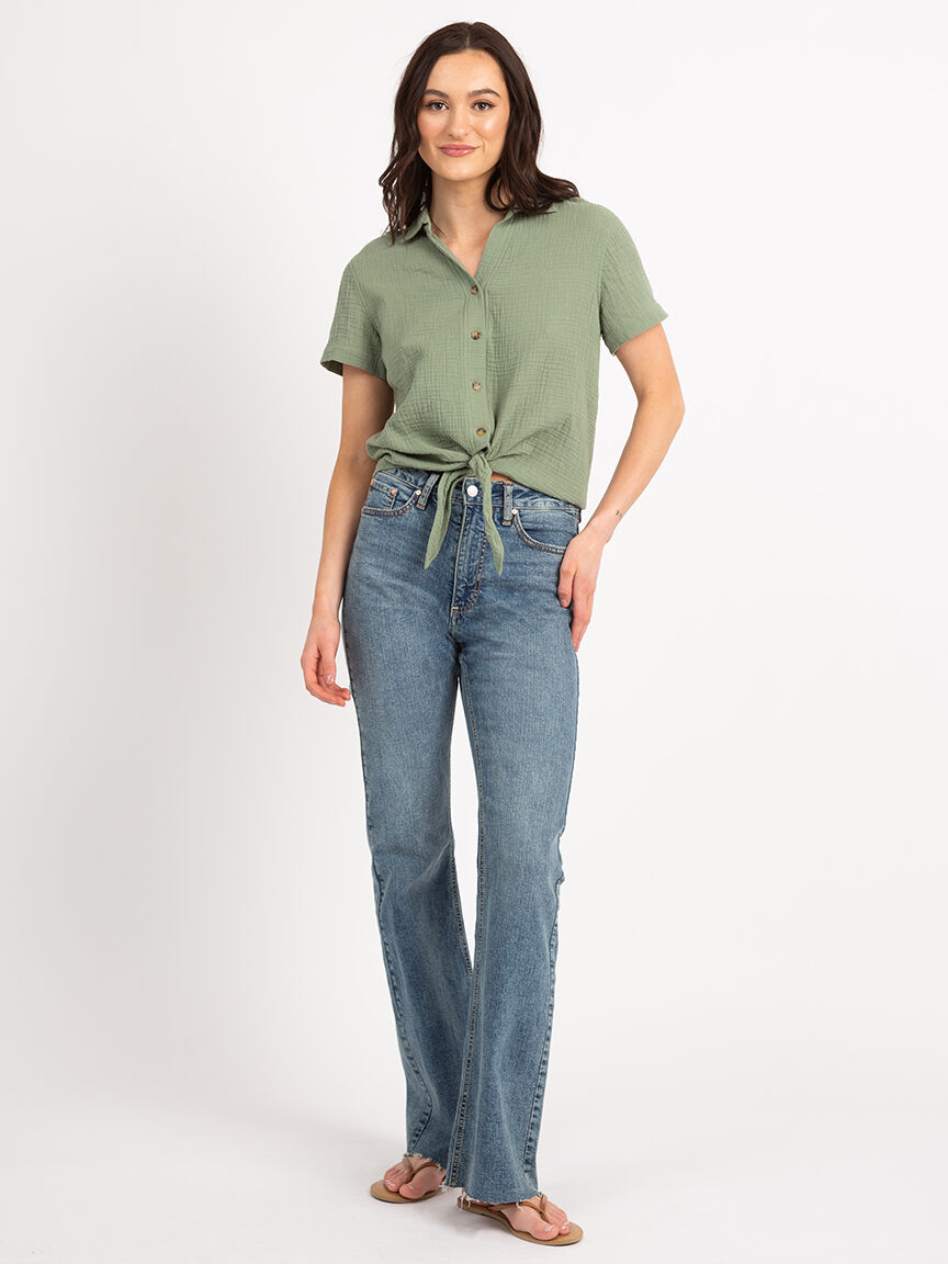 daphne button front tie bottom shirt Image 2