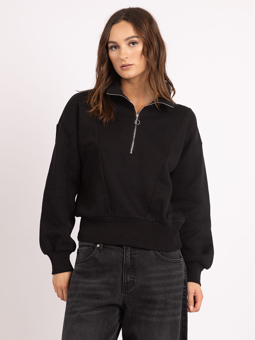 Bootlegger Tatum 1 4 Zip Mock Neck Sweatshirt Size XS Black Colour