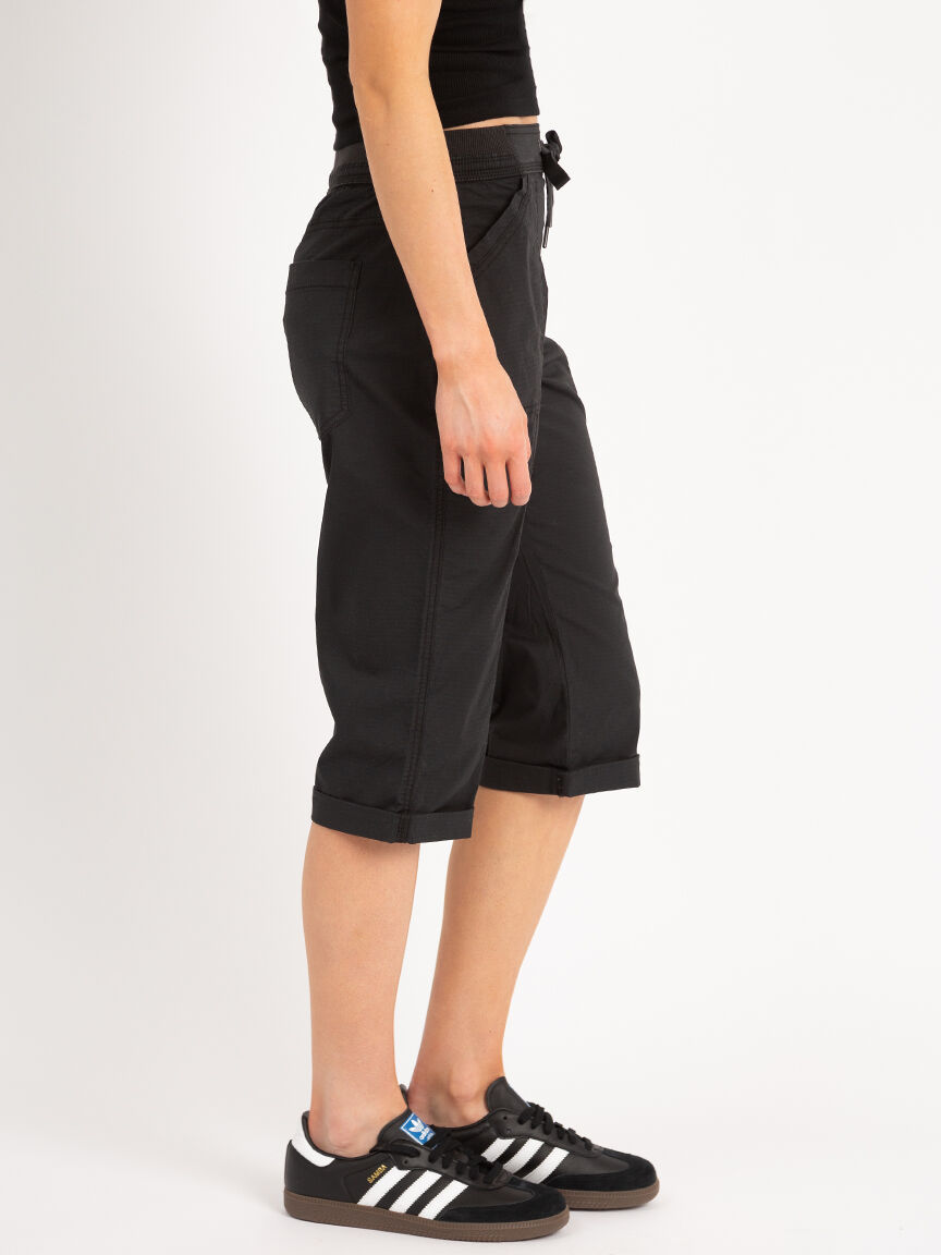 Black ripped capri shorts sale