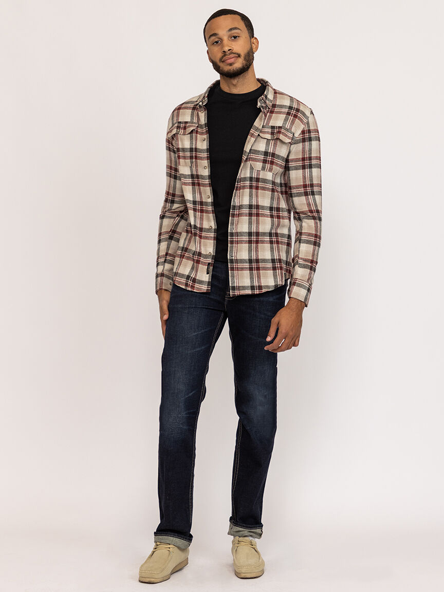 plaid flannel shirt with flap pockets
