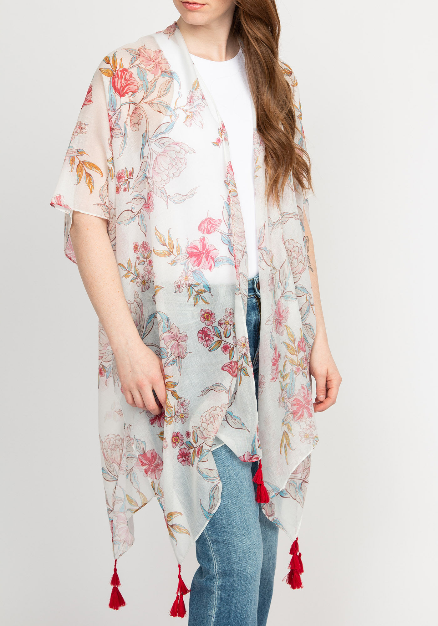 white ground floral print wrap Image 4