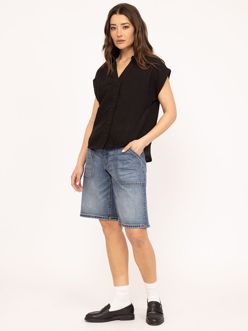 v-neck linen textured top