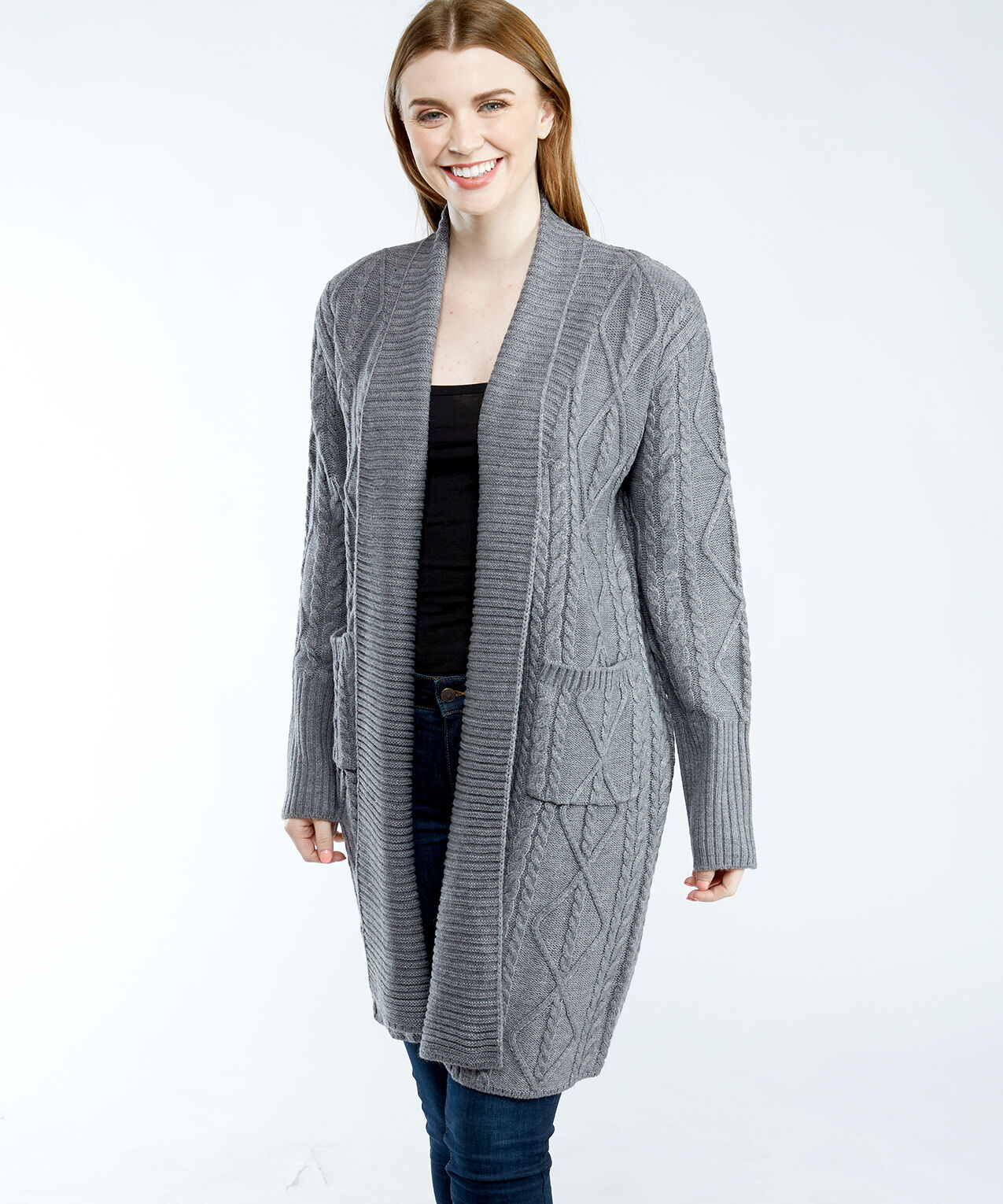 W1BR45Z2WX0 cable stitch open front duster cardigan Image 1