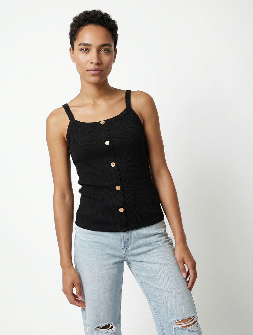 ribbed tank with faux button front