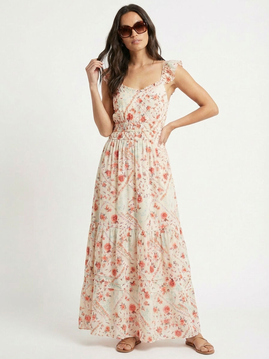 flutter sleeve chiffon maxi dress
