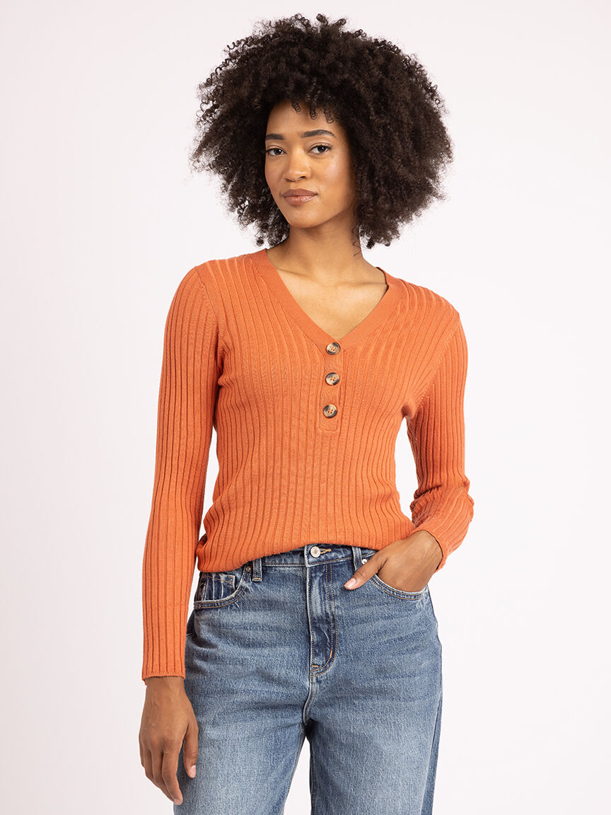 v neck henley sweater Image 1