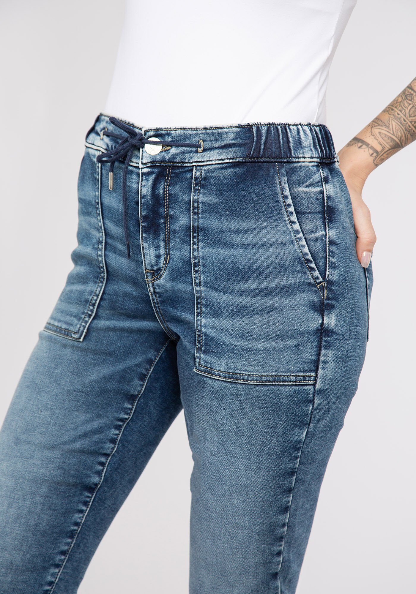 high rise knit denim joggers BOOTLEGGER