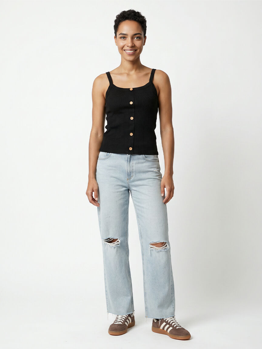 ribbed tank with faux button front