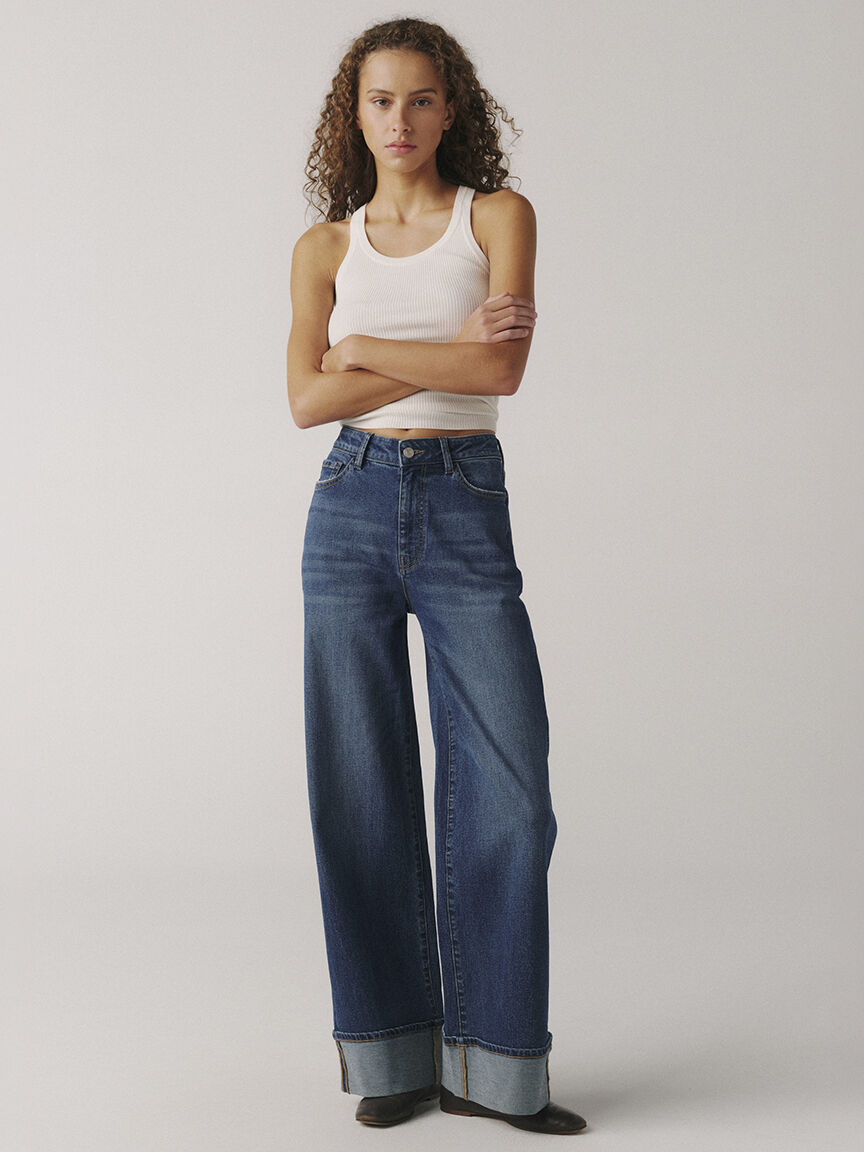 NCE cuffed wide leg jean